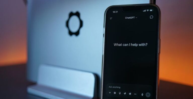 A horizontal orientation view of a smartphone displaying the ChatGPT app interface