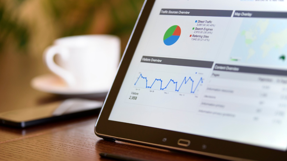 web analytics dashboard with charts, graphs, and maps