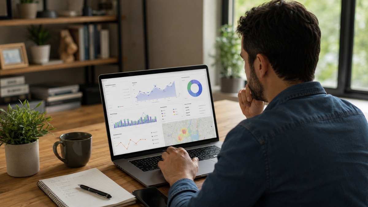 small-business owner reviewing local search performance