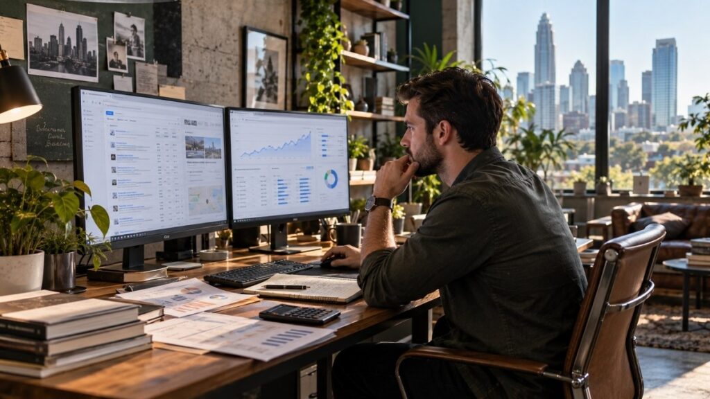 SEO strategist analyzing organic search rankings